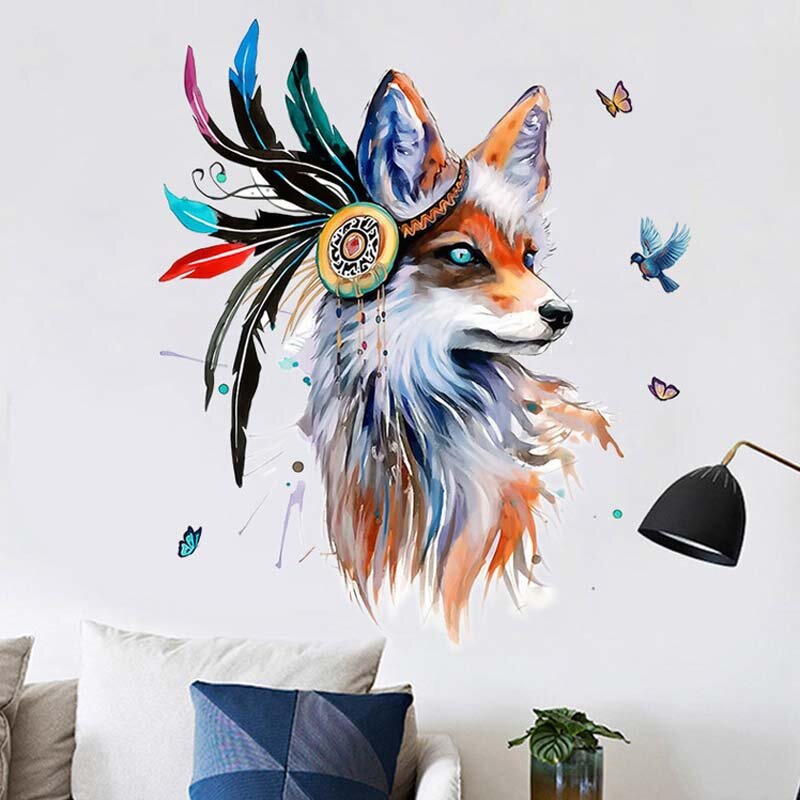 Home decoration 3d głowa wilka naklejka ścienna do salonu klej indyjski styl naklejka dekoracja sypialni