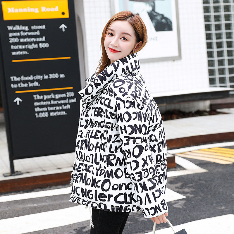 Abrigo acolchado corto de algodón para mujer, chaqueta con estampado de Hong Kong, invierno, 2021