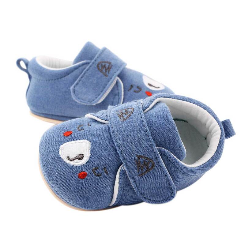 2020 赤ちゃんベビーベッド靴ソフトボトムアンチスリップ漫画の動物クマ刺繍ベルクロスリッパ幼児のローファー 3-15 メートル靴