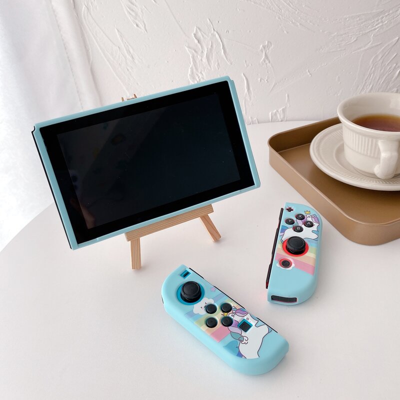 Funda protectora para Nintendo Switch y OLED, cubierta completa de TPU suave con dibujos de unicornios y arcoíris, para parejas