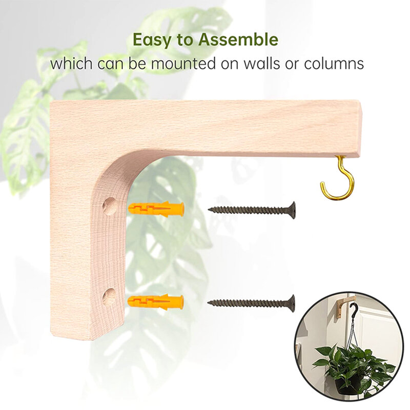 Gancho colgante de madera para plantas, soporte de pared para interior, cesta colgante, 2 piezas