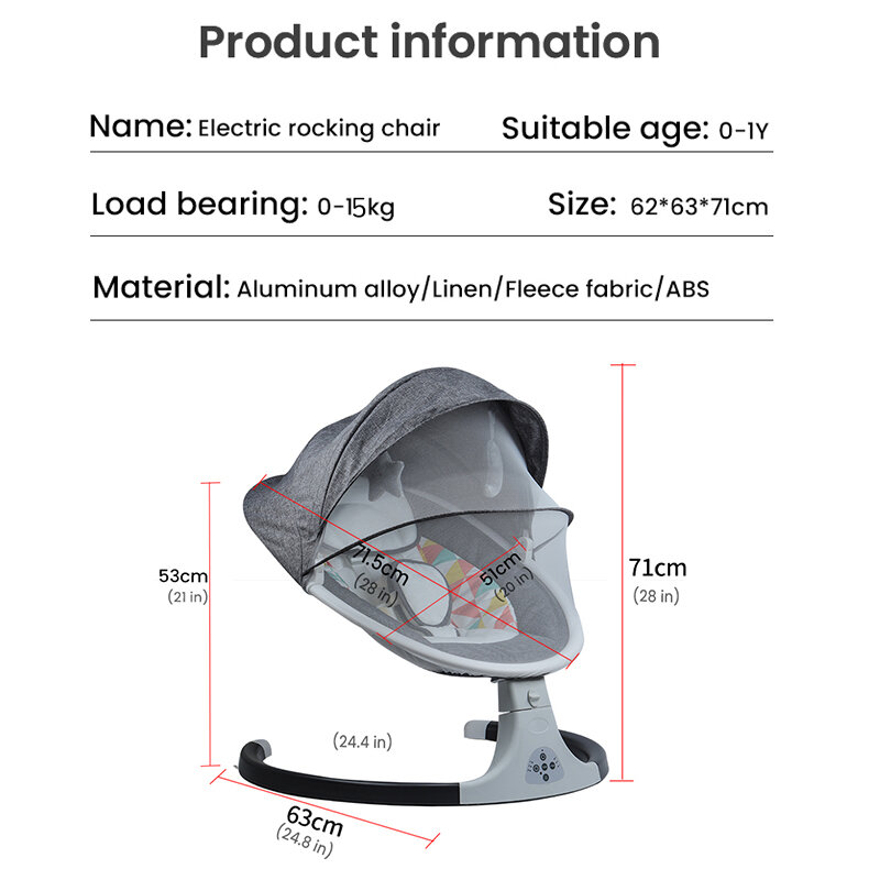 Baby Shining – Berceau électrique intelligent télécommandé, fauteuil à bascule pour calmer les bébés et nouveau-nés, commande à distance et connexion Bluetooth