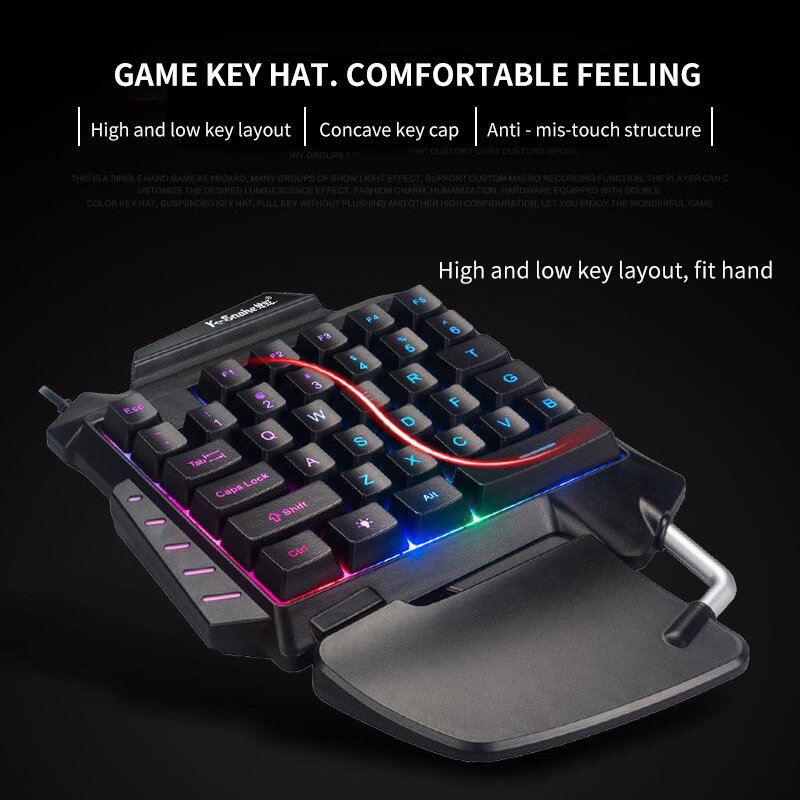Mini One-Handed Keyboard G30 Wired Gaming Keyboard  35 Keys Keyboard Game Assistive Keyboard for Most Games with LED Backlight