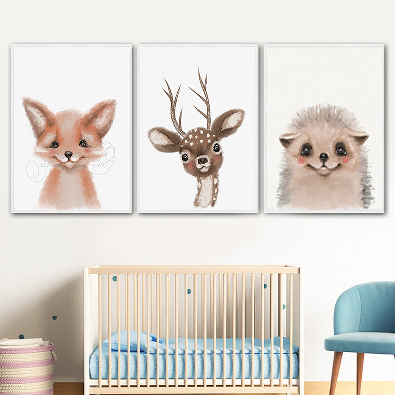 Watercolor Fox Rabbit Hedgehog Sika Deer Nordic Posters And Prints Wall Art Canvas Painting Animal Wall Pictures Kids Room Decor