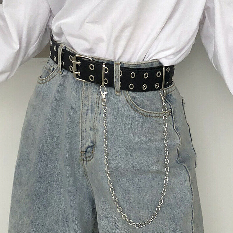 Correia de moda feminina punk chain ajustável dupla/única linha buraco ilhós cós com ilhós corrente decorativa cintos 2020 novo
