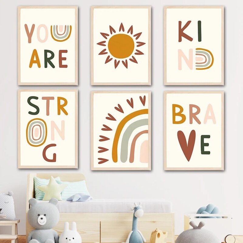Arco-íris sol motivacional berçário sala de jogos arte da parede pintura em tela nordic posters e cópias fotos de parede crianças decoração do quarto do bebê