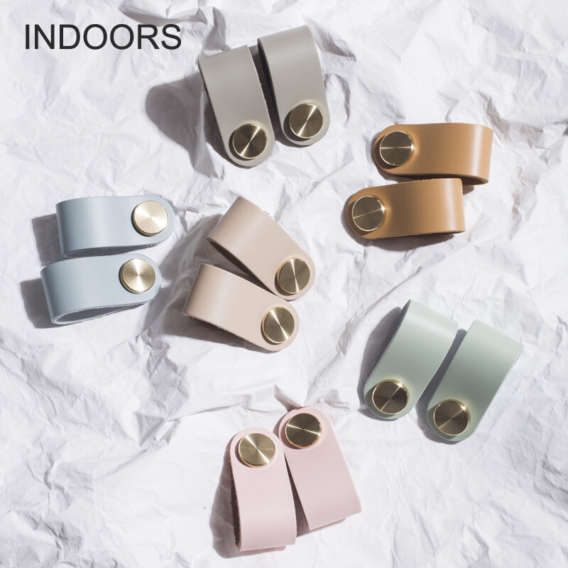 kitchen door handles and knobs  knobs and pulls  Brass  Furniture Handle & Knob Leather handle Scandinavian anti-collision