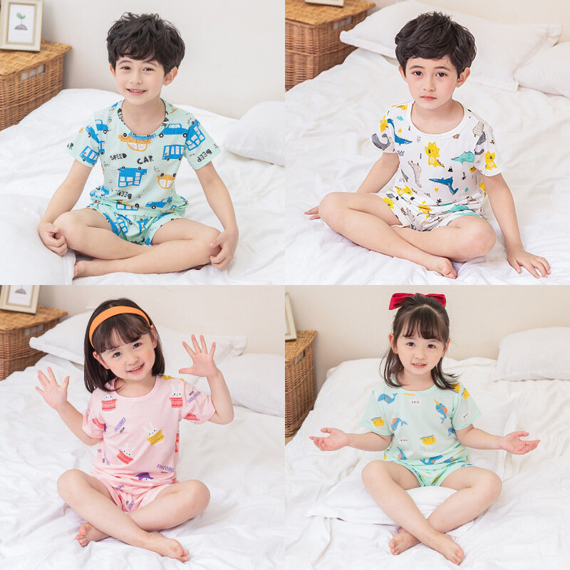 Pijama infantil de algodão tuonxye para meninos, 2021, outono, traje de dormir, manga curta, para crianças