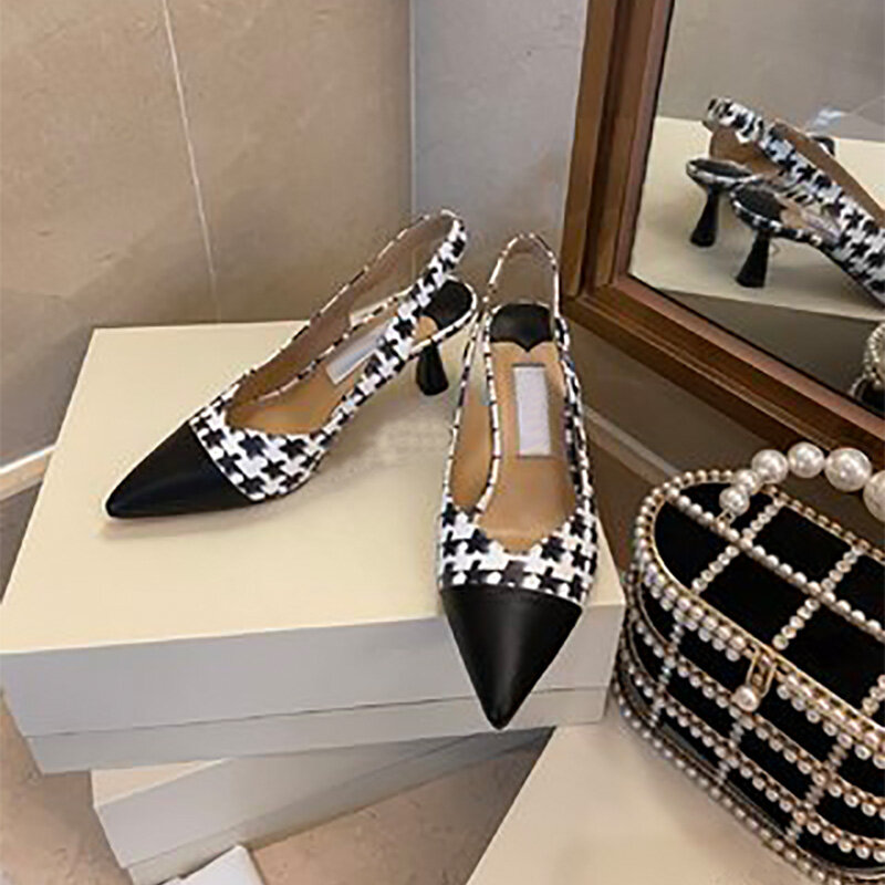 Zapatos individuales de cuero hechos a mano para mujer, zapatillas de vestir profesionales, de rejilla en blanco y negro, talla 34-41, novedad de Otoño de 2021