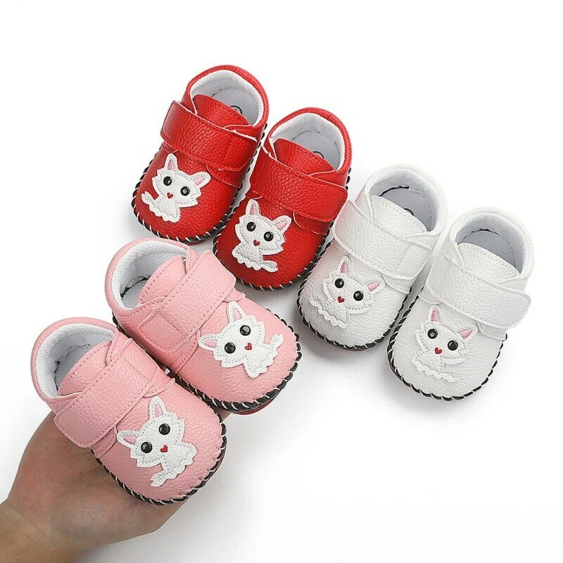 Zapatillas de deporte de cuero PU para bebé recién nacido, suela antideslizante, con dibujos animados