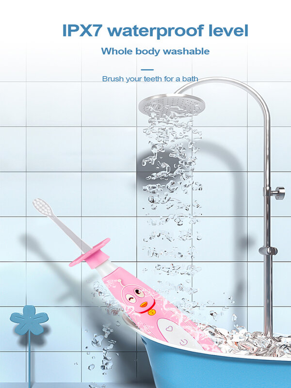Escova de dentes recarregável para crianças silicone anti garganta escova de dentes elétrica sônica à prova dwaterproof água sonic as