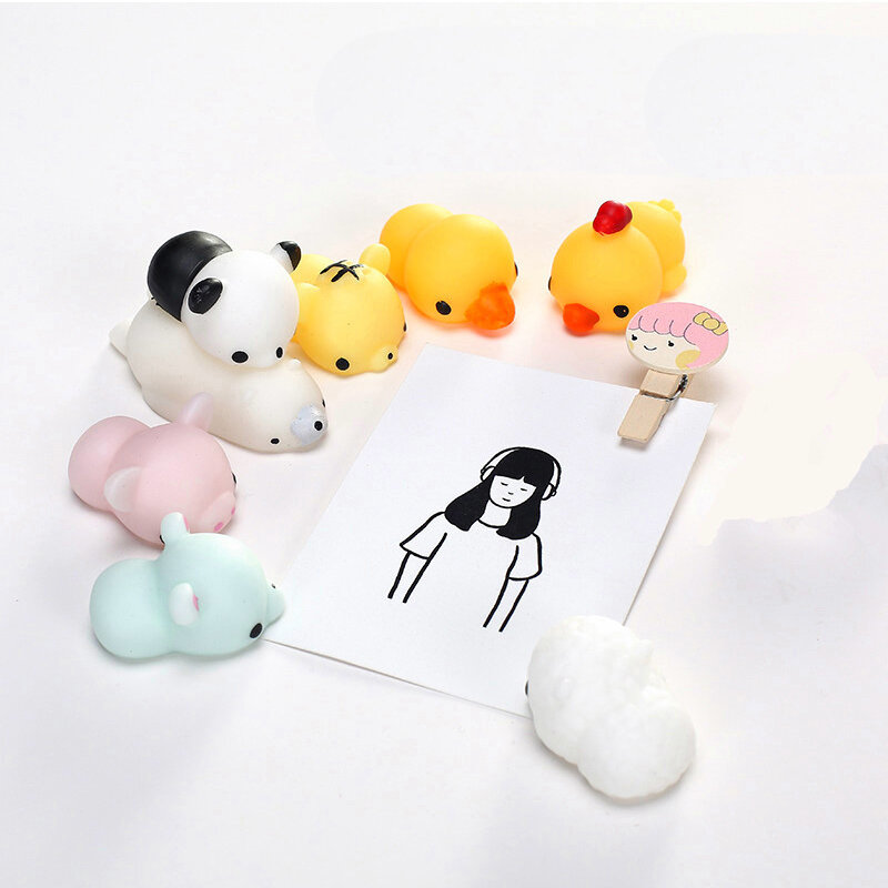 10Pcs Mini Spongy Squishy Mochi Fidget Toys Kawaii Cartoon Soft Cute Fun Sensory Toy for Children Kids Antistress Healing Animal