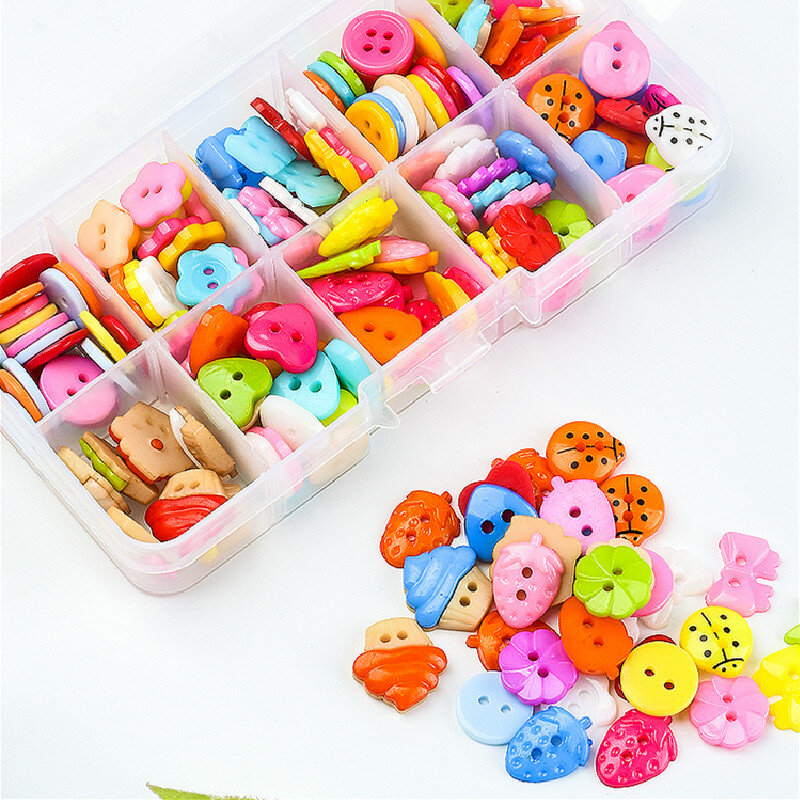 Botões de resina doces cores botões pequenos com caixa de plástico para costura artesanato scrapbooking e diy decoração artesanal 150 peças