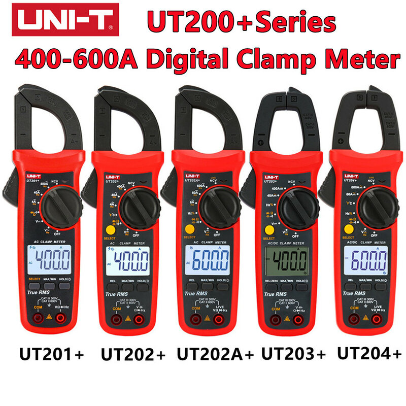 UNI-T UT201 Plus UT202 Plus UT202A + UT203 + UT204 + 400-600A, высокоточные цифровые зажимы, интеллектуальная защита от перегрузок, True RMS