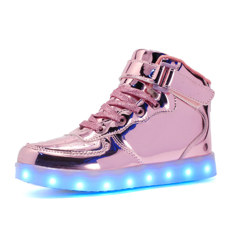 10 crianças led usb de carregamento brilhante tênis crianças gancho loop moda luminosa sapatos para meninas meninos das mulheres dos homens sapatos de skate 25-46