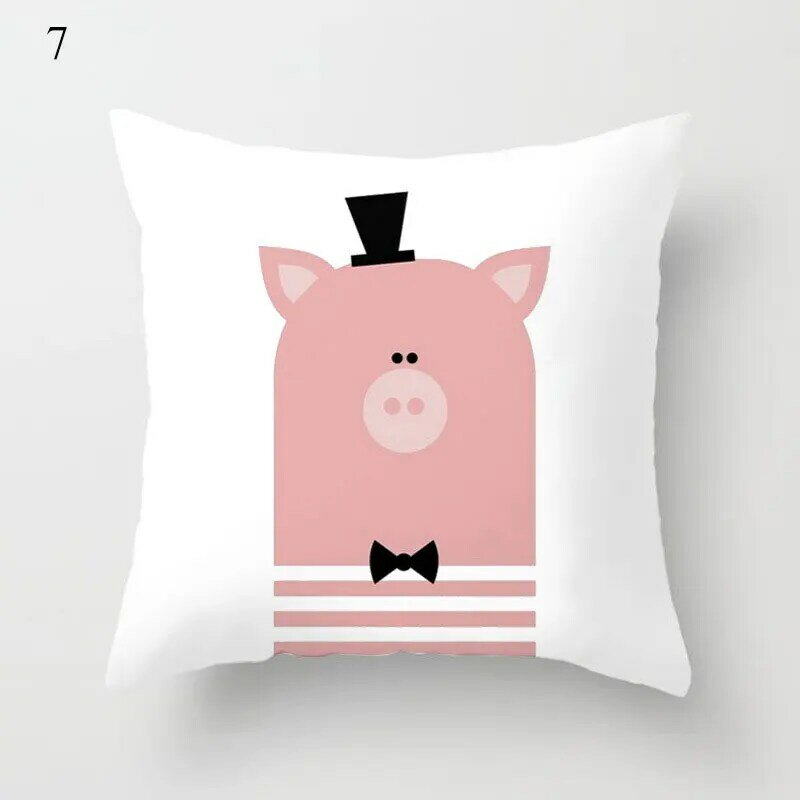Fronha de almofada com estampa de coelho, capa de almofada decorativa cinza de poliéster para decoração de casa, sofá, carro, desenho de porco rosa