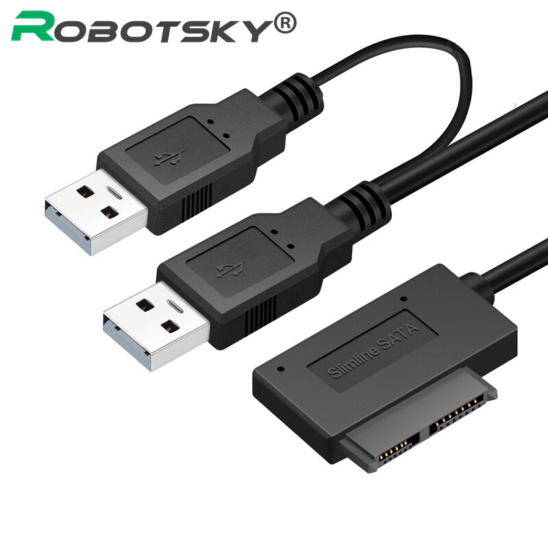 USB2.0 to SATA 6+7 13Pin Slimline Slim Cable With External USB2.0 Power Supply For Laptop CD-ROM DVD-ROM ODD Adapter Converter