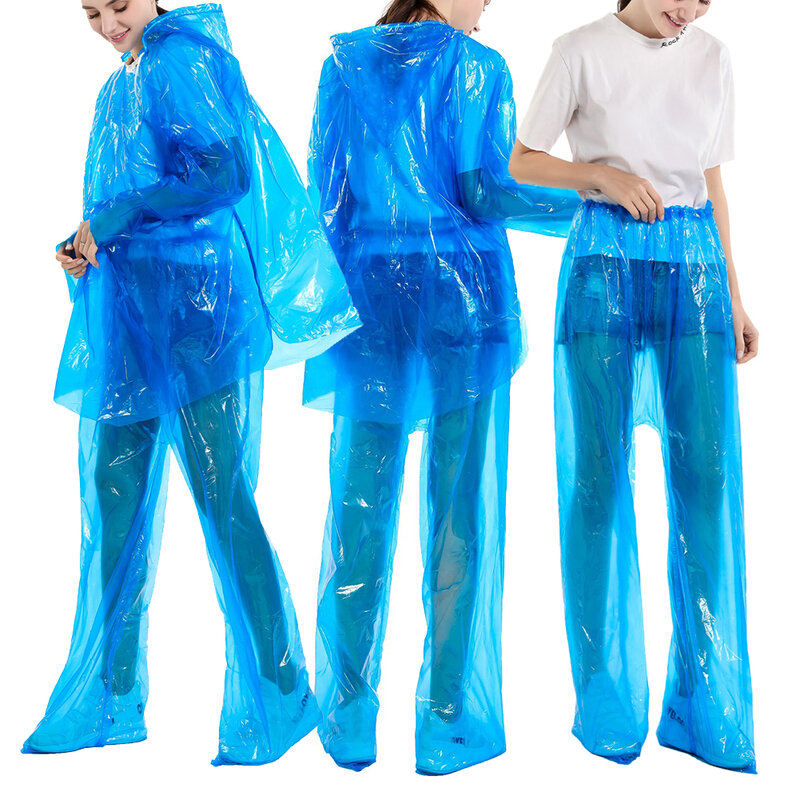 성인 스플릿 후드 비옷 세트 후드 레인 코트 2 피스 남녀 공용, 방수, 일회용, 야외