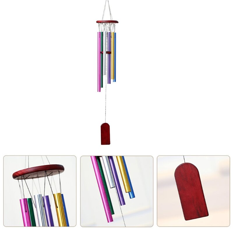 50LB Wind Chimes Outdoor with 6 Colorful Aluminum Tubes Wooden Wind Bell for Garden