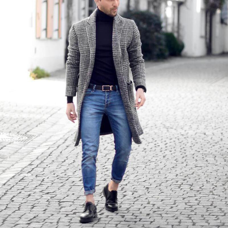 Wysoka jakośćnowa jesienna i zimowa ciepła męska moda retro butik jednorzędowy płaszcz długi płaszcz wełniany casual płaszcz biznesowy