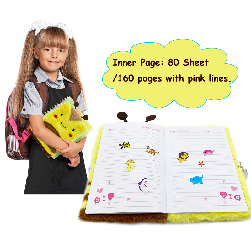 Libro de diario para niños con cerradura y llaves para niños y niñas, regalo, cuaderno secreto de abeja amarilla, diario con 1 llavero de arcoíris + 2 pegatinas