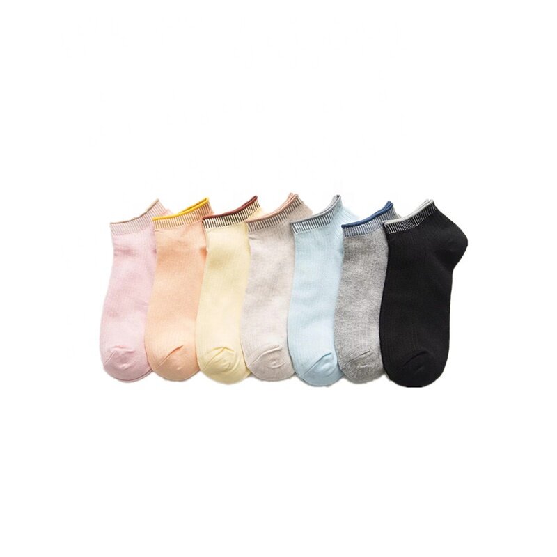Wholesale Spring Summer Basic Solid Color with Colored Top Women Cotton Ankle Socks