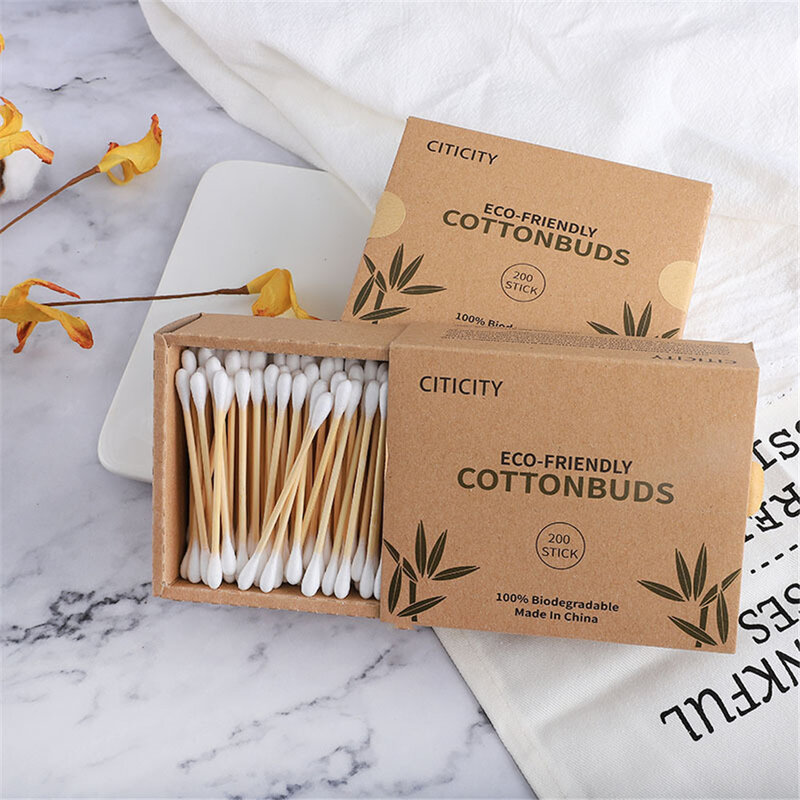 200pcs/box Double Head Cotton Swab Bamboo Sticks Cotton Swab Disposable Buds Cotton For Beauty Makeup Nose Ears Cleaning Tools