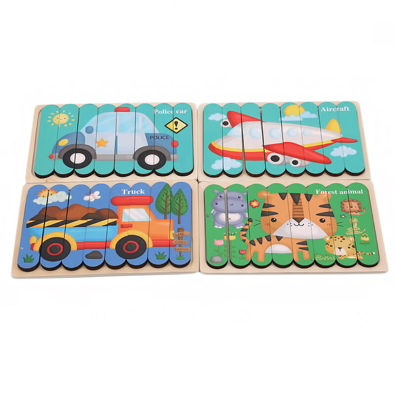 Kids Wooden Puzzles Creativity Strip Shape 3D Puzzle Telling Stories Stacking Jigsaw Kids Educational Learning Toys