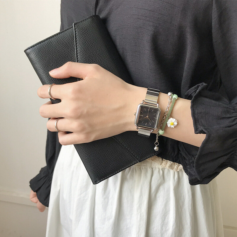 Простые Серебряные женские часы Ulzzang брендовые изысканные женские наручные часы из нержавеющей стали модные минималистичные женские кварц...