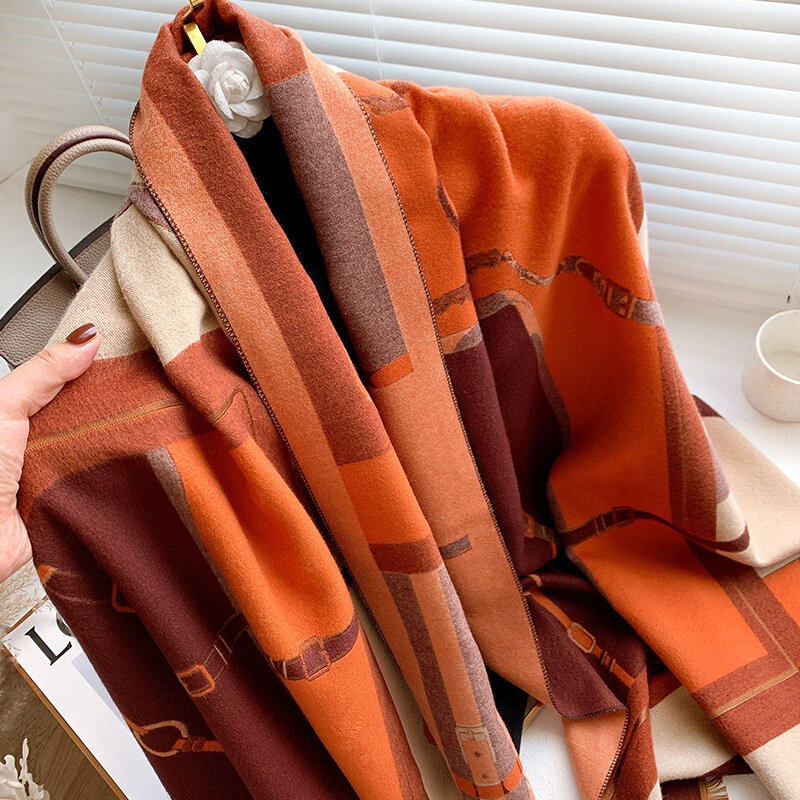 Longue écharpe en cachemire imitant la mode pour femme, châle imprimé, Bandana épais et chaud pour l'hiver, 185x65cm