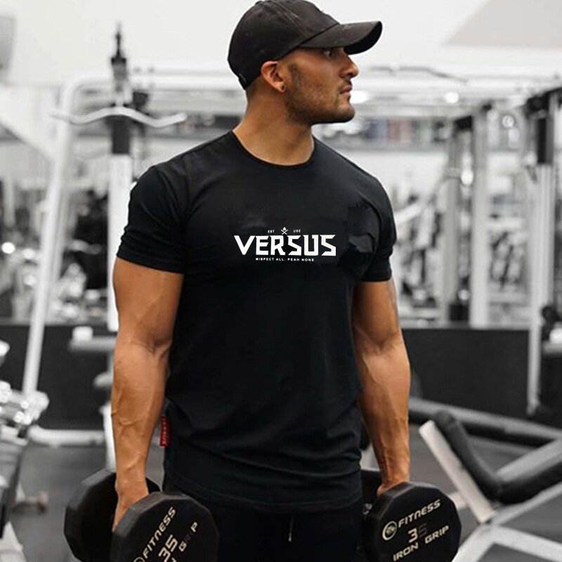 Summer New mens t shirt Fitness Bodybuilding Fashion Casual Joggers short sleeve cotton Printing Tee Tight Tops gyms clothing