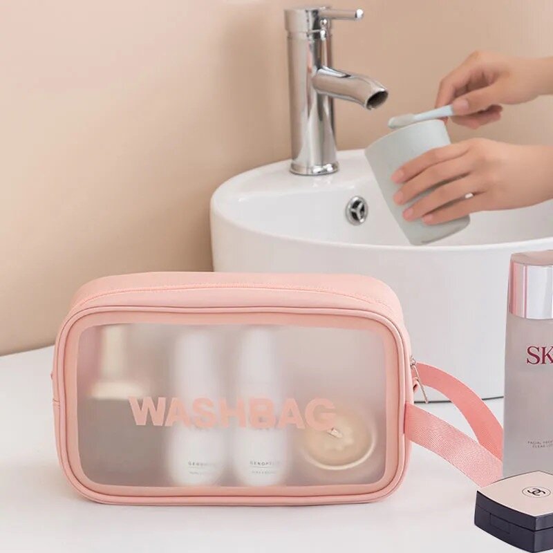 Ladies Waterproof Cosmetic Bag Travel Makeup Storage Bag Large Capacity Transparent Portable Convenient Female Wash Bag Tourzoo