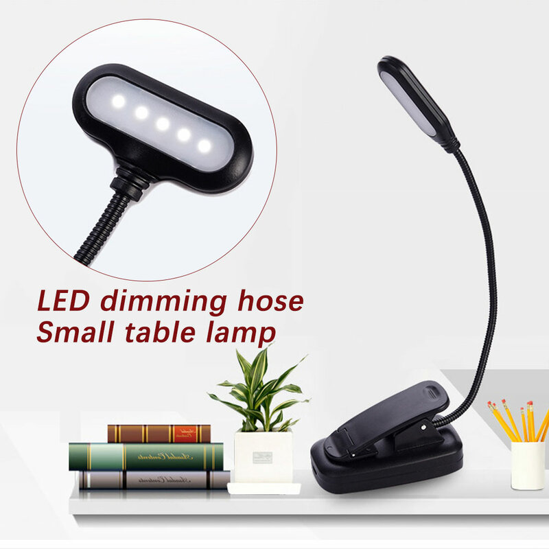 Adjustable LED Book Light With Goosenecks Clip 5 LEDs AAA Battery Powered Flexible Night Reading Desk Lamp Notebook Cool White