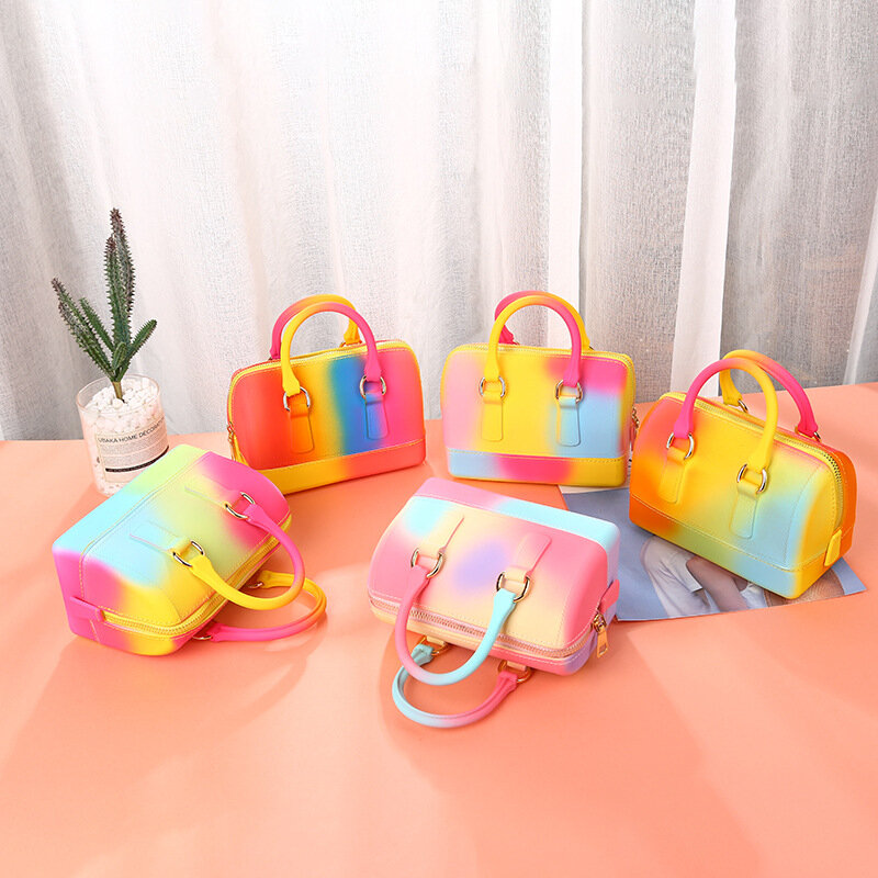 Mini bolsos de verano para niñas, bandolera de hombro para niños, monedero de gelatina de arcoíris colorido