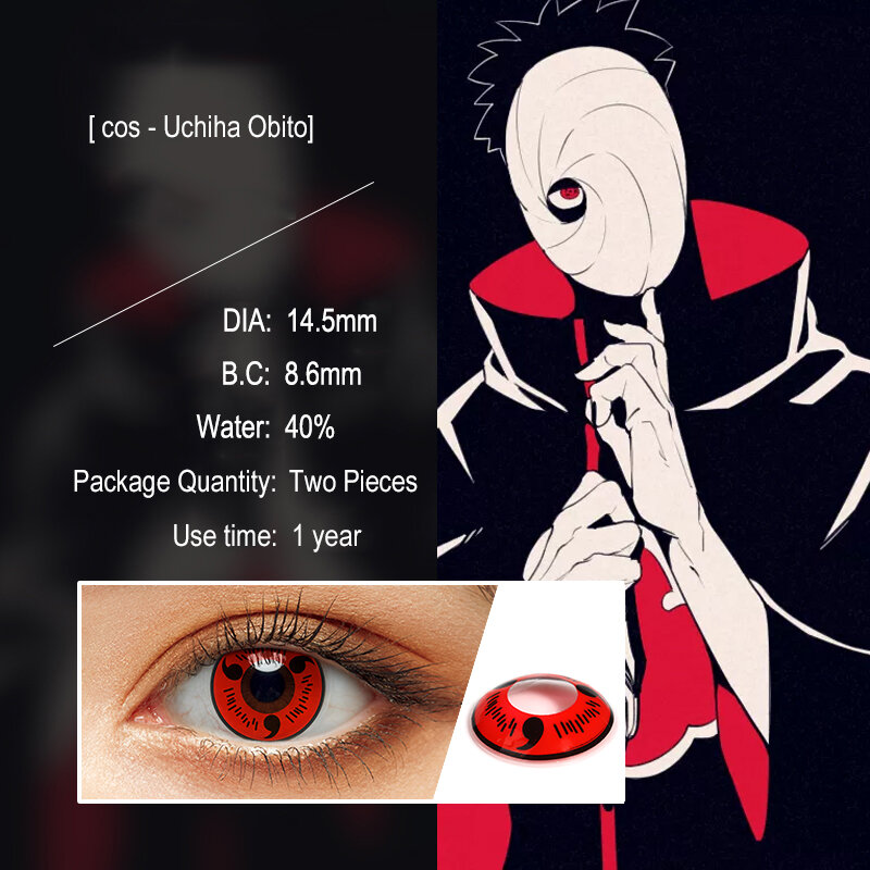 2 pz/paia Cosplay Anime occhi lenti Sharingan lenti a contatto per gli occhi Uchiha Sasuke Hatake Kakashi lenti colorate per gli occhi