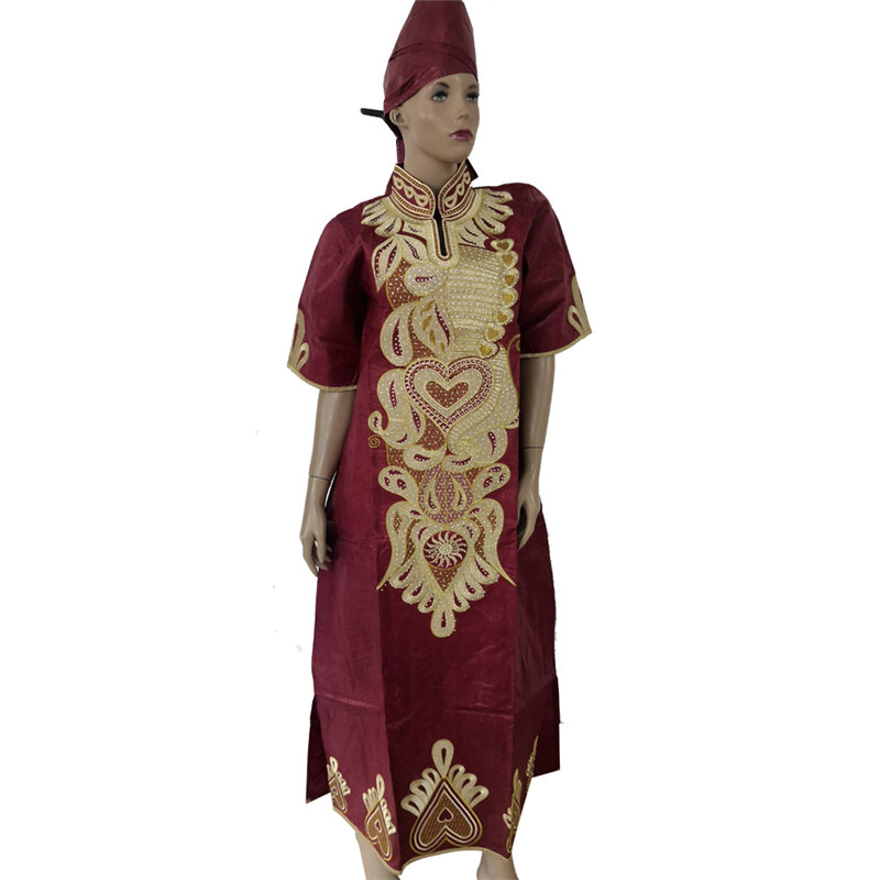 Gaun Panjang Bordir Vetement Femme 2021 untuk Wanita Pakaian Wanita Afrika Jubah Maxi Ukuran Plus dengan Pita Kepala Tradisional