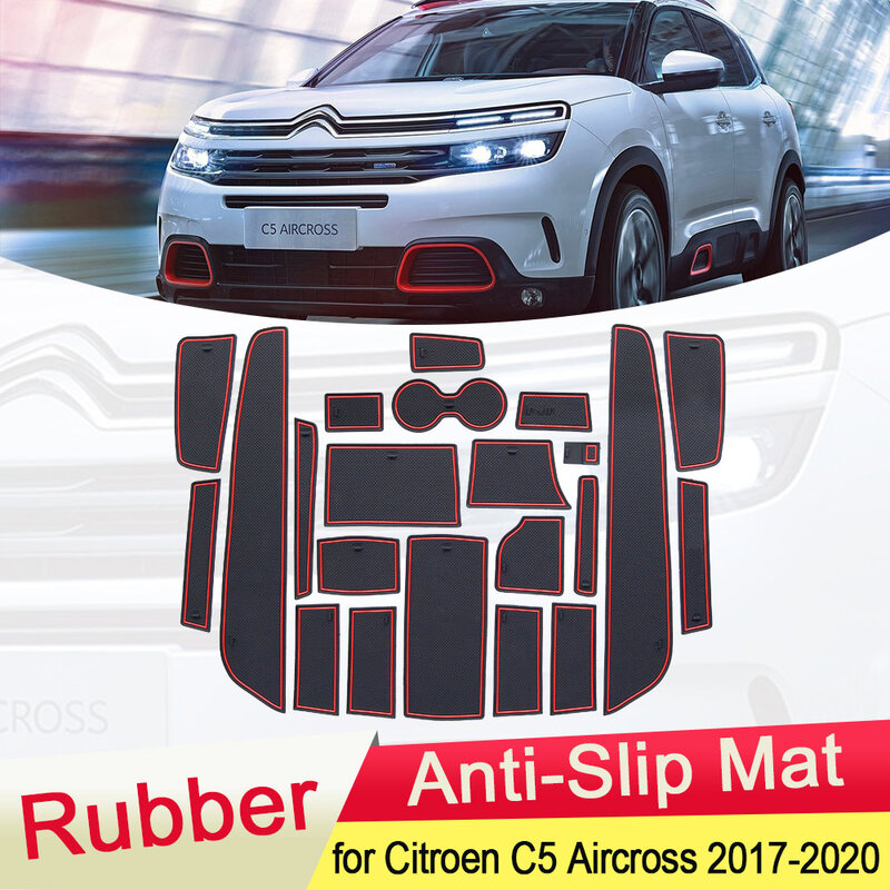 for Citroen C5 Aircross 2017 2018 2019 2020 Rubber Anti-slip Mat Door Groove Cup Phone Pad Gate Slot Car Stickers Accessories