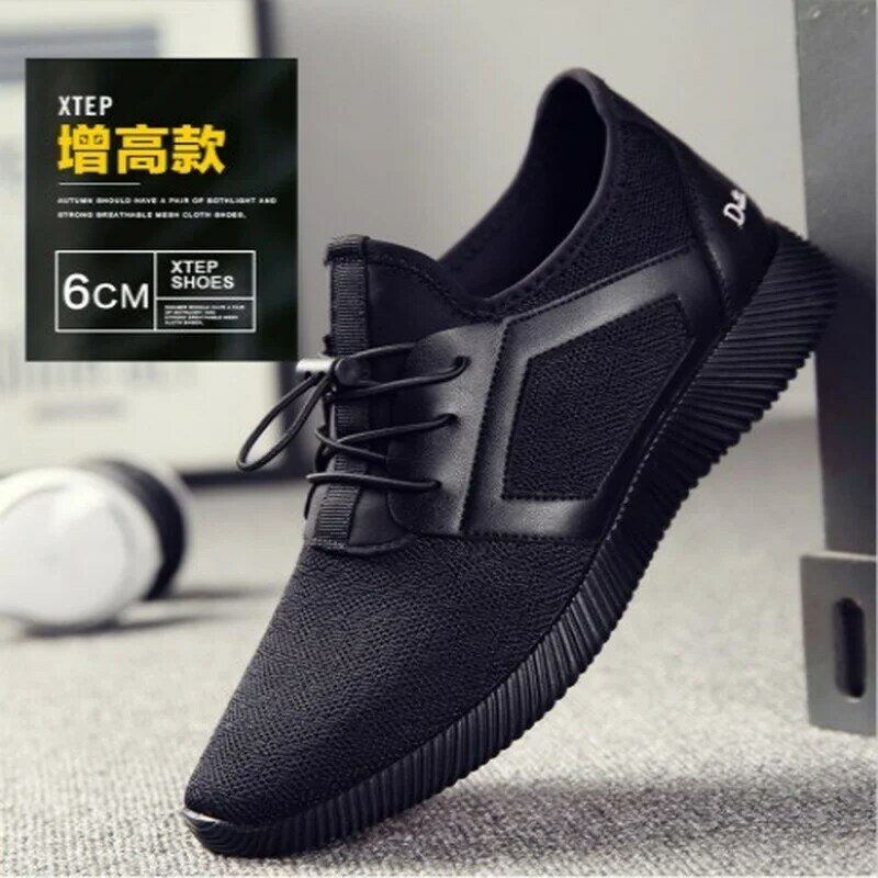 Zapatillas de deporte de malla para Hombre, zapatos informales, con cordones, vulcanizados, ligeros, para caminar, color negro