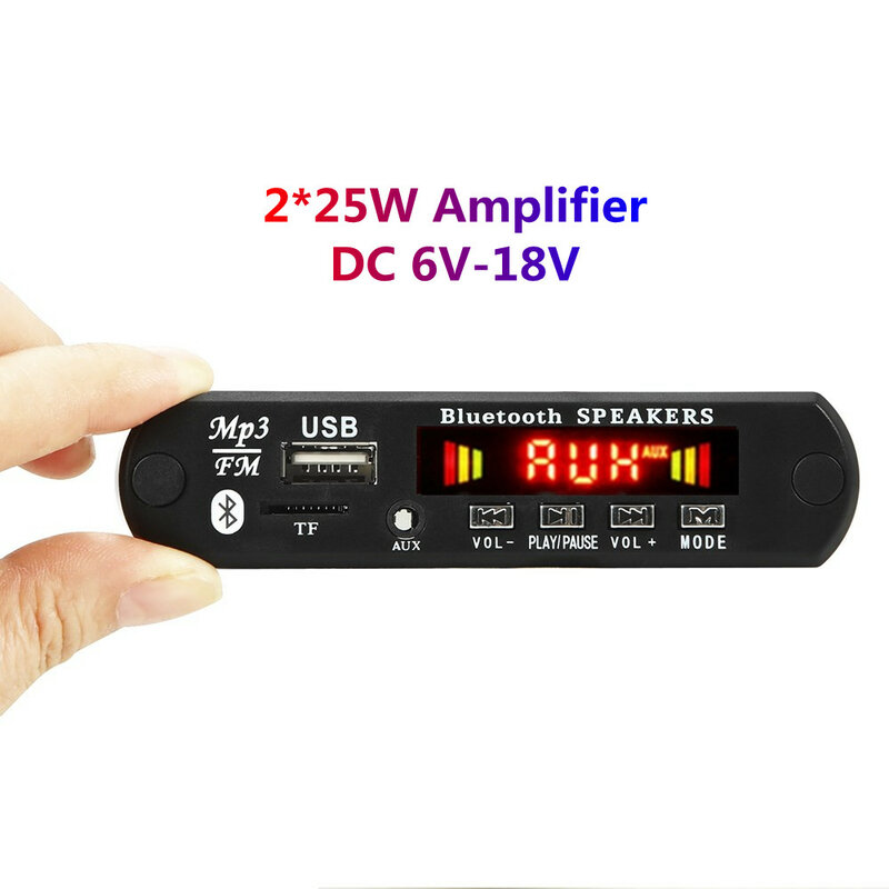 AruiMei-Car FM Radio Module, Amplificador, MP3 Player, Decodificador Board, Bluetooth 5.0, Suporte TF, USB, AUX, 6V-18V, 2x25W, 50W