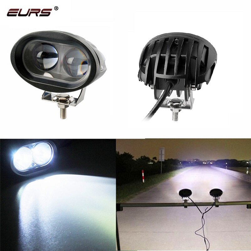 EURS – phares de moto LED 20W 4D, lampe auxiliaire 3000K 6000K, accessoires de projecteurs 12V DRL, feux de travail
