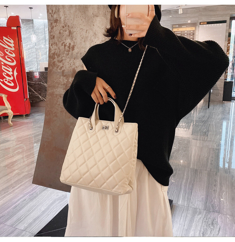 Брендовая дизайнерская клетчатая стеганая женская сумка, модная сумка через плечо с цепочкой, Большая квадратная сумка-тоут
