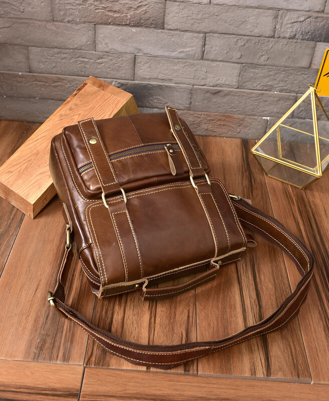 حقائب يد جلدية أصلية عالية الجودة للرجال ، حقيبة كتف بنية غير رسمية