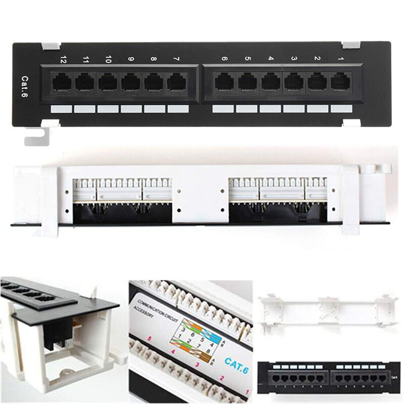 Network Tool Kit 12 Port CAT6 Patch Panel RJ45 Networking Wall Mount Rack with Surface Wall Mount Bracket