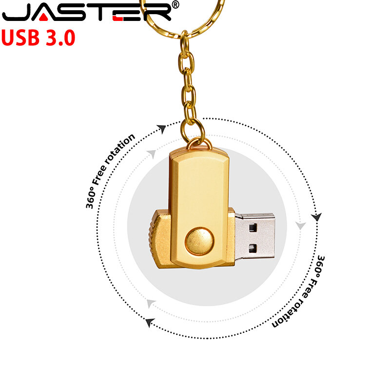 JASTER-Pendrive USB 3,0 de acero inoxidable, unidad Flash de 128GB, 16GB, 32GB, 64GB, con llavero