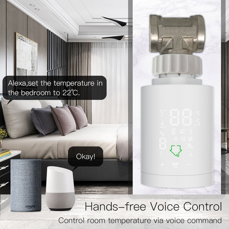 TRV ZigBee3.0 Smart Radiatore Attuatore Programmabile Valvola Termostatica Regolatore di Temperatura di Controllo Vocale via Alexa