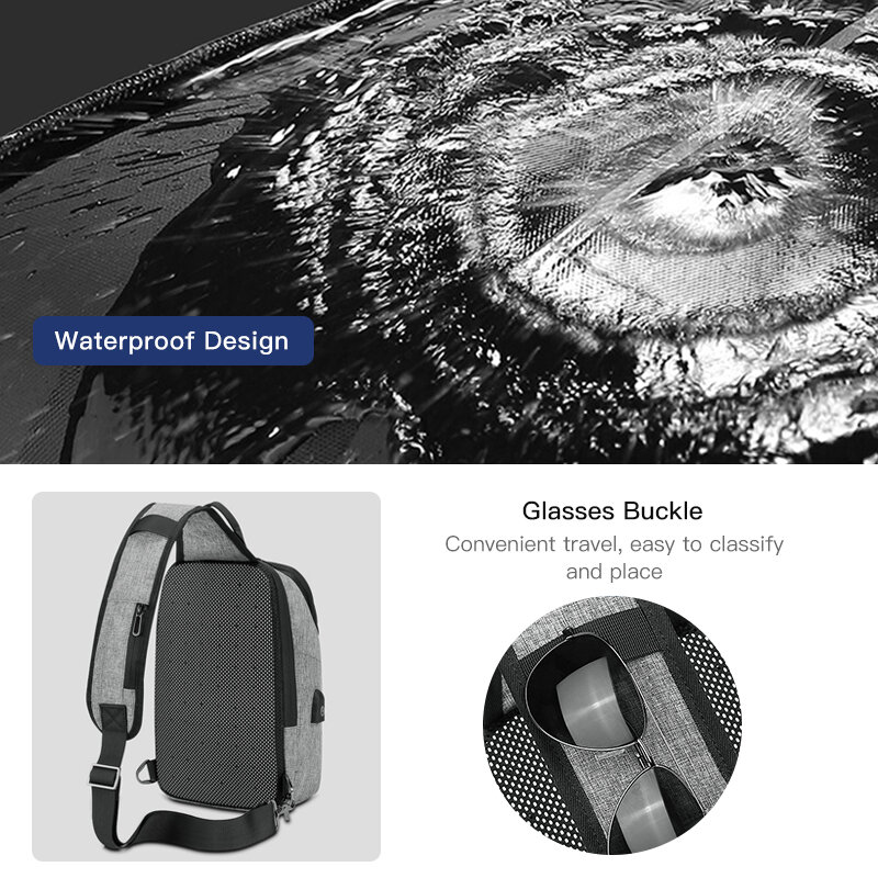 OZUKO – sac à bandoulière imperméable pour hommes, sacoche de bonne qualité avec chargeur USB, pour court voyage, décontracté