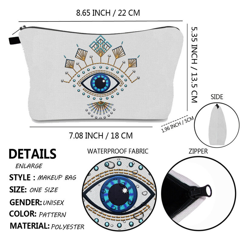 FUDEAM-bolsa de viaje portátil para mujer, neceser turco azul con mal de ojo, organizador de cosméticos, impermeable, para maquillaje de la suerte