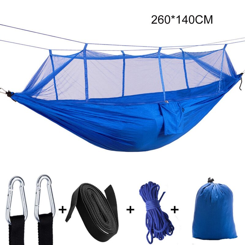 Hamaca portátil para acampar con mosquitera, cama colgante de tela, columpio para exteriores, mosquitera