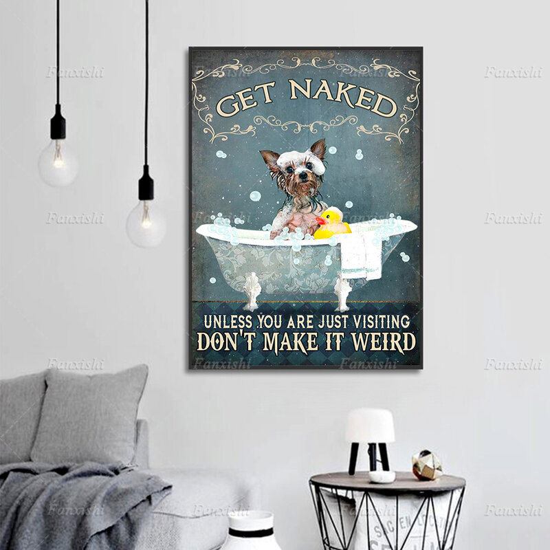 Badkamer Get Naked Hond Tenzij Je Gewoon Bezoek Niet Maken Het Weird Poster Nordic Wall Art Printcanvas Schilderen wc Decor