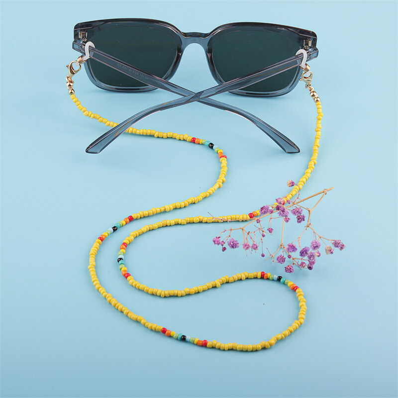 Chaîne de lunettes de soleil Anti-perte, perles de verre colorées, rétro, pour la lecture, pour femmes, sangle de cou, masque